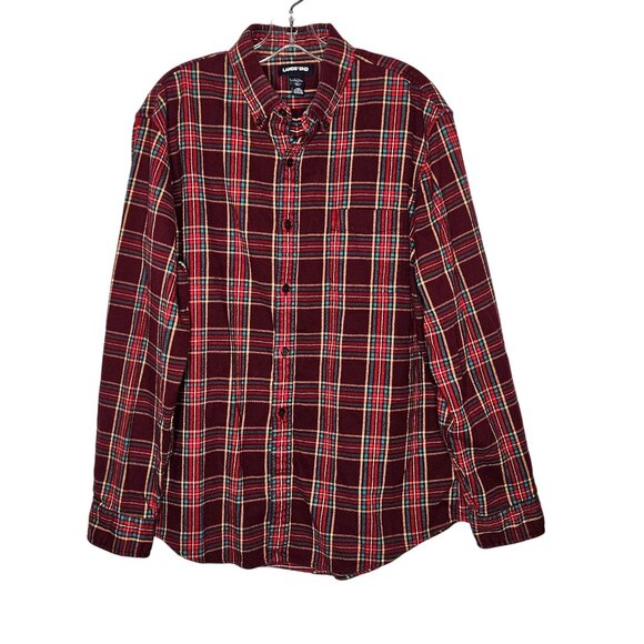 Lands End Mens Shirt Flannel Button Down Traditional Fit Tartan Plaid Large - Picture 1 of 4